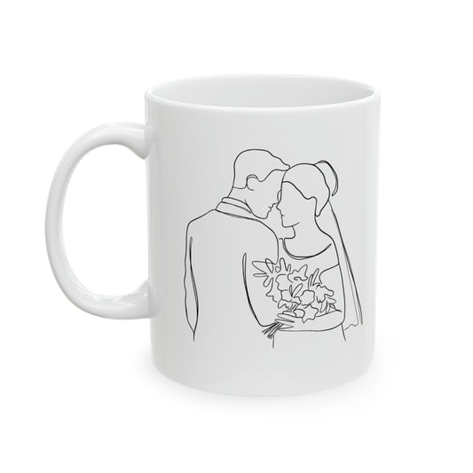 💍 Minimalist Bride and Groom Wedding Ceramic Mug 11oz