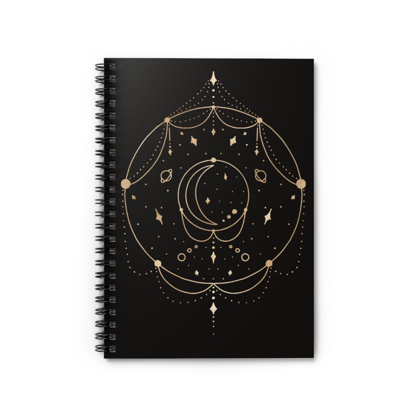 ✨ "Black Celestial Elegant" Spiral Notebook-Ruled Line - Moon and Stars Design