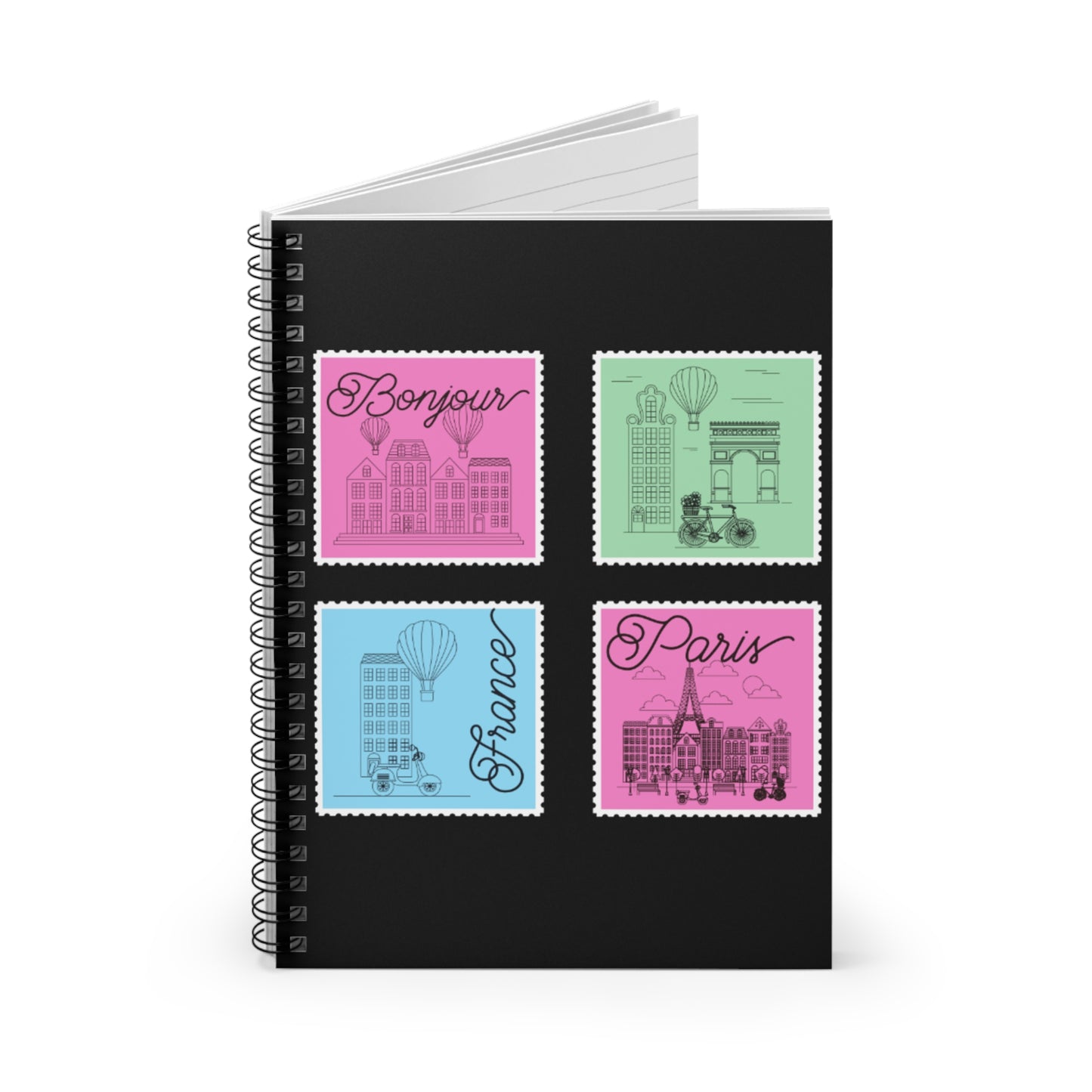 🇫🇷 "From Paris with Love" Spiral Notebook-Ruled Line - Parisian Stamps