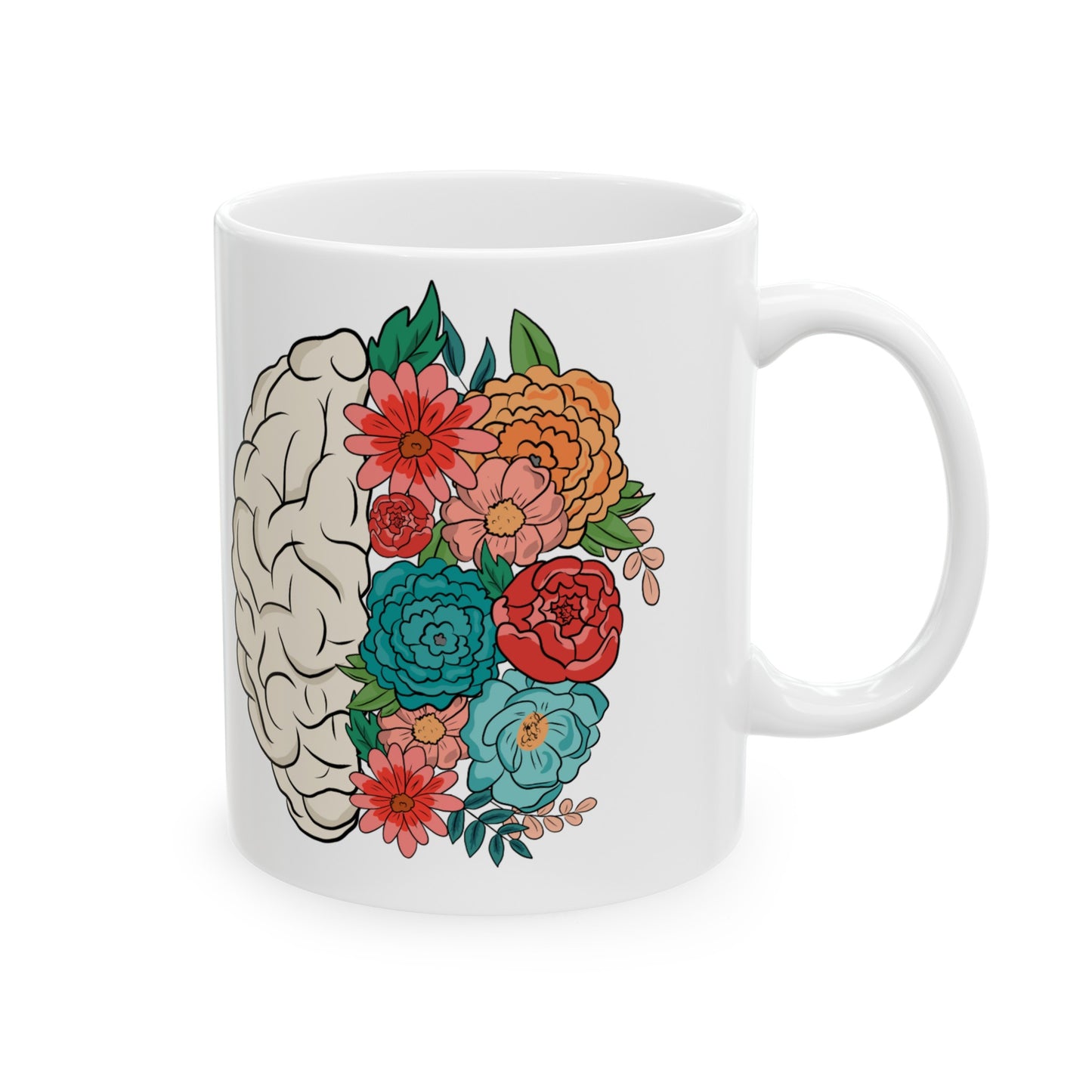 🌸 "Floral Brain" Ceramic Mug 11 oz - Colorful Flower Brain Coffee Mug Gift