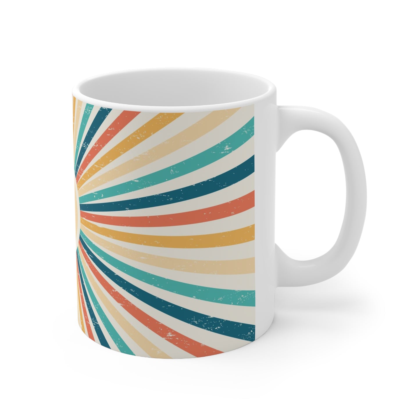 Retro Radiance Burst: Rainbow Sunburst Ceramic Mug