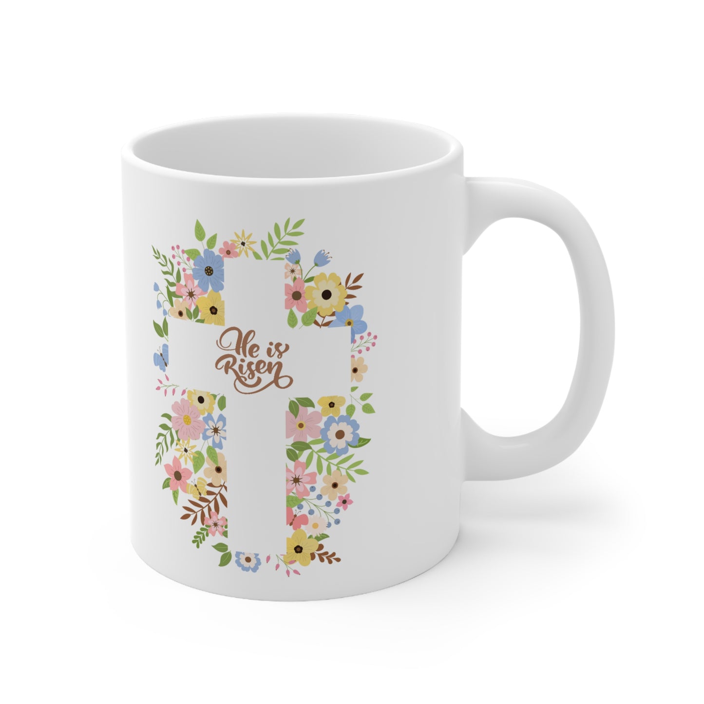 ✝️ He is Risen Easter Floral Christian Ceramic Mug 11oz