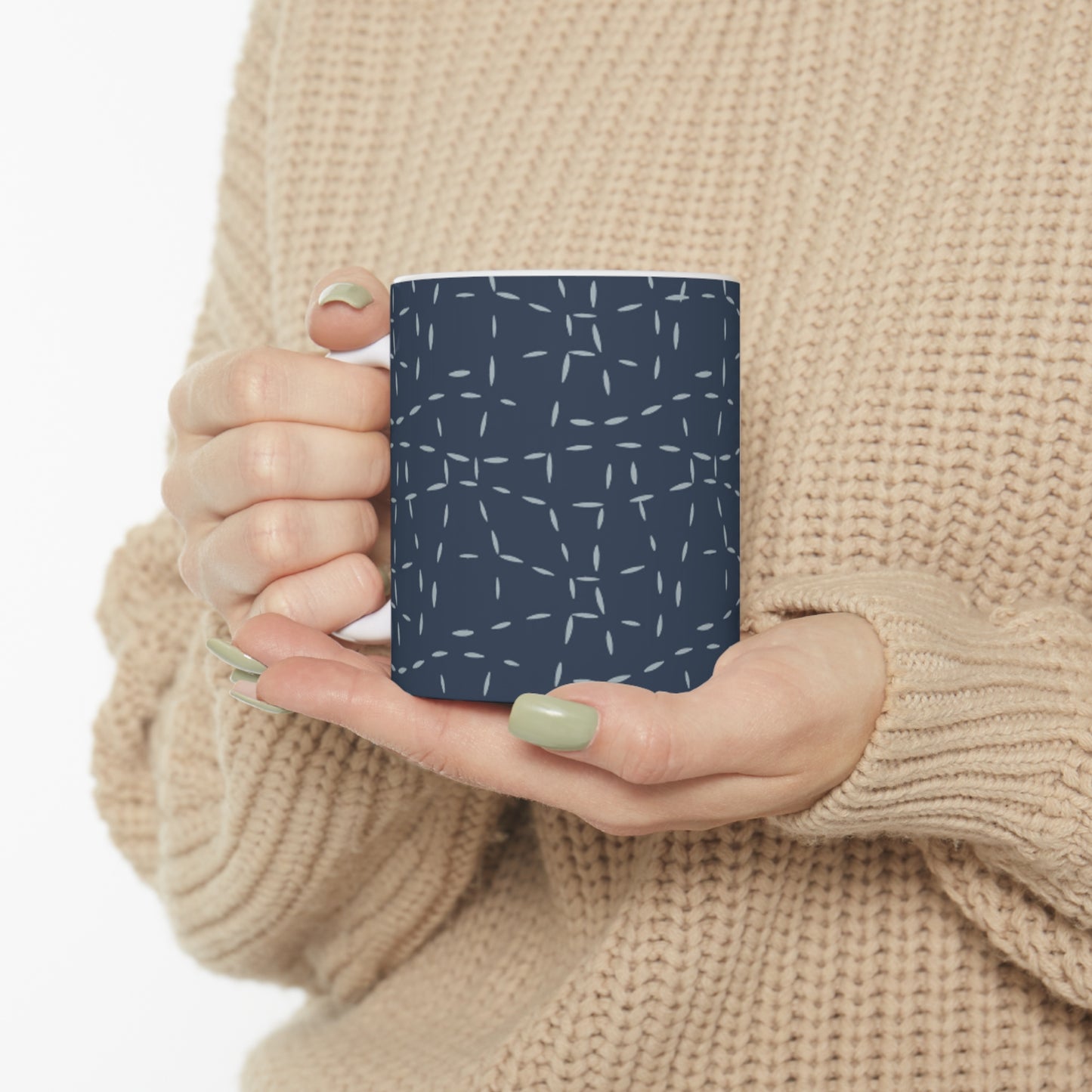 Navy Blue Abstract Lines Ceramic Mug 11oz | BPA-Free