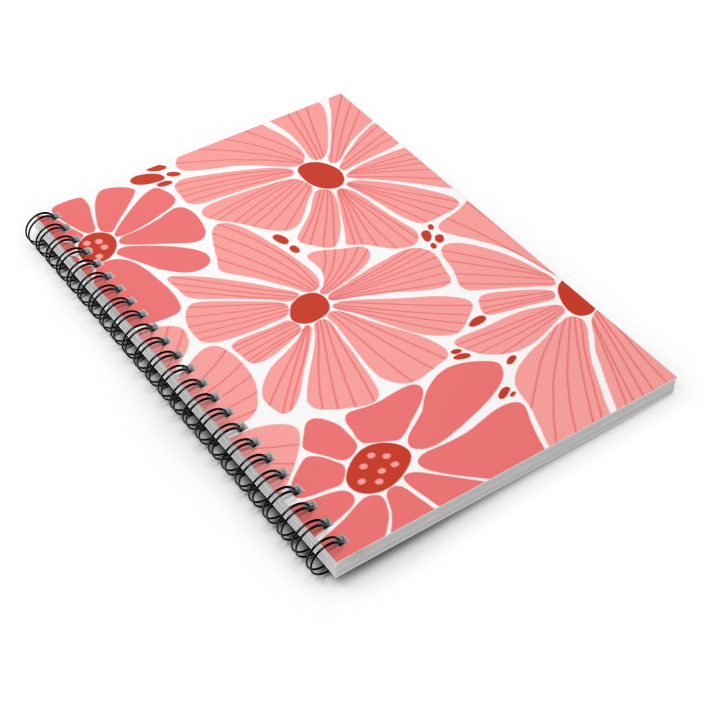 🌸 Retro Pink/Coral Flower Spiral Notebook-Ruled Line | 6" x 8" | 118 Pages