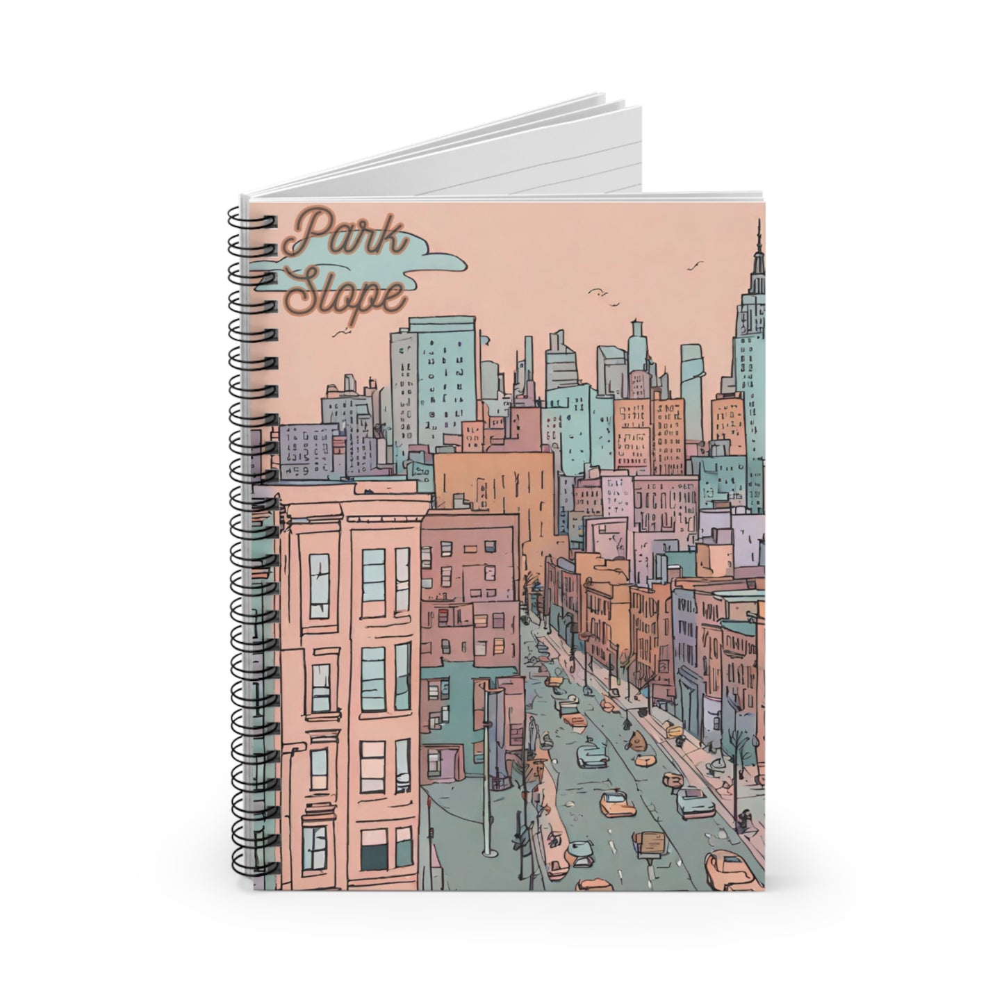 "Park Slope, Brooklyn" Ruled Line Spiral Notebook - Vibrant Urban Sketch Design