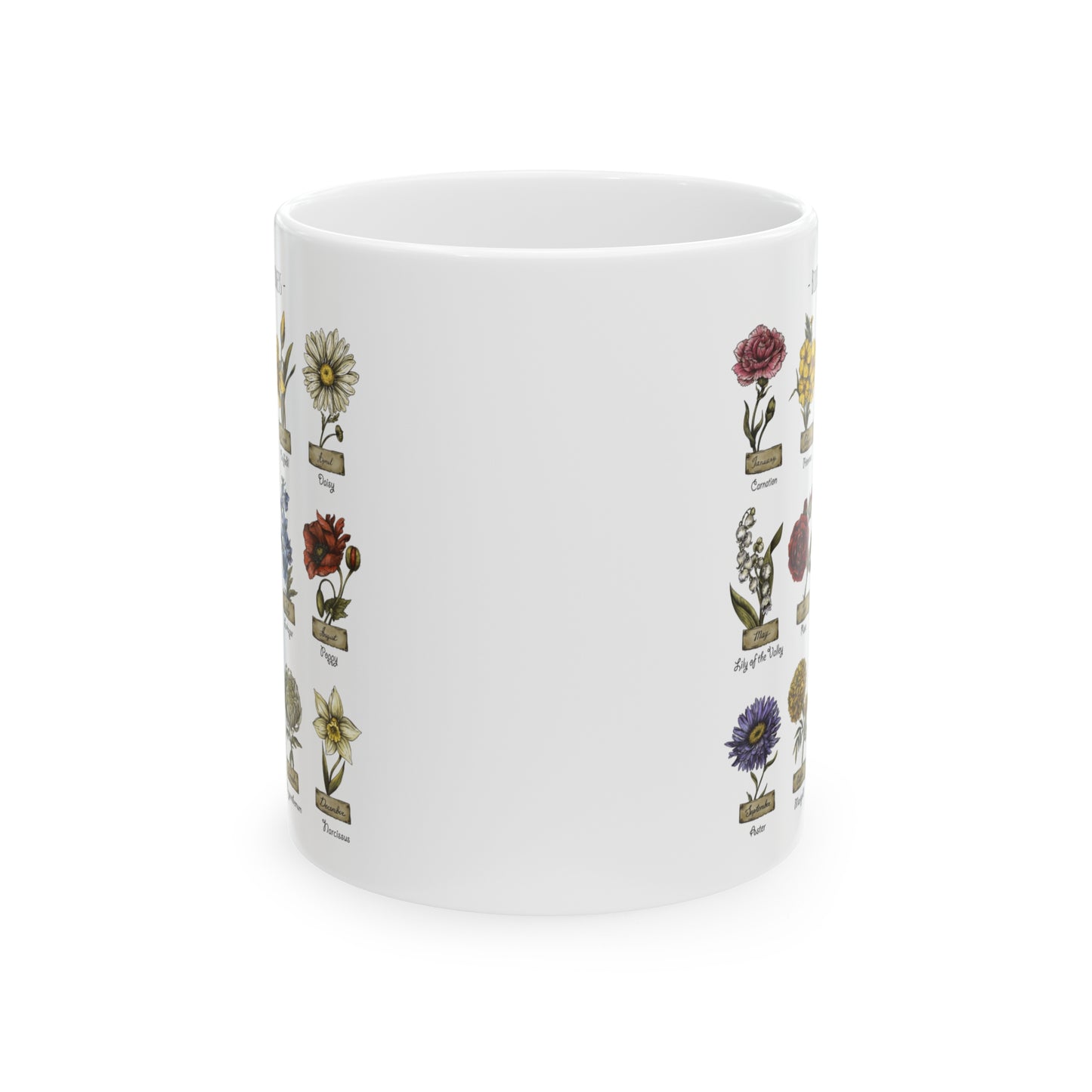 White Ceramic Mug 11oz with Birth Flowers - Perfect Gift for Coffee & Tea Lovers