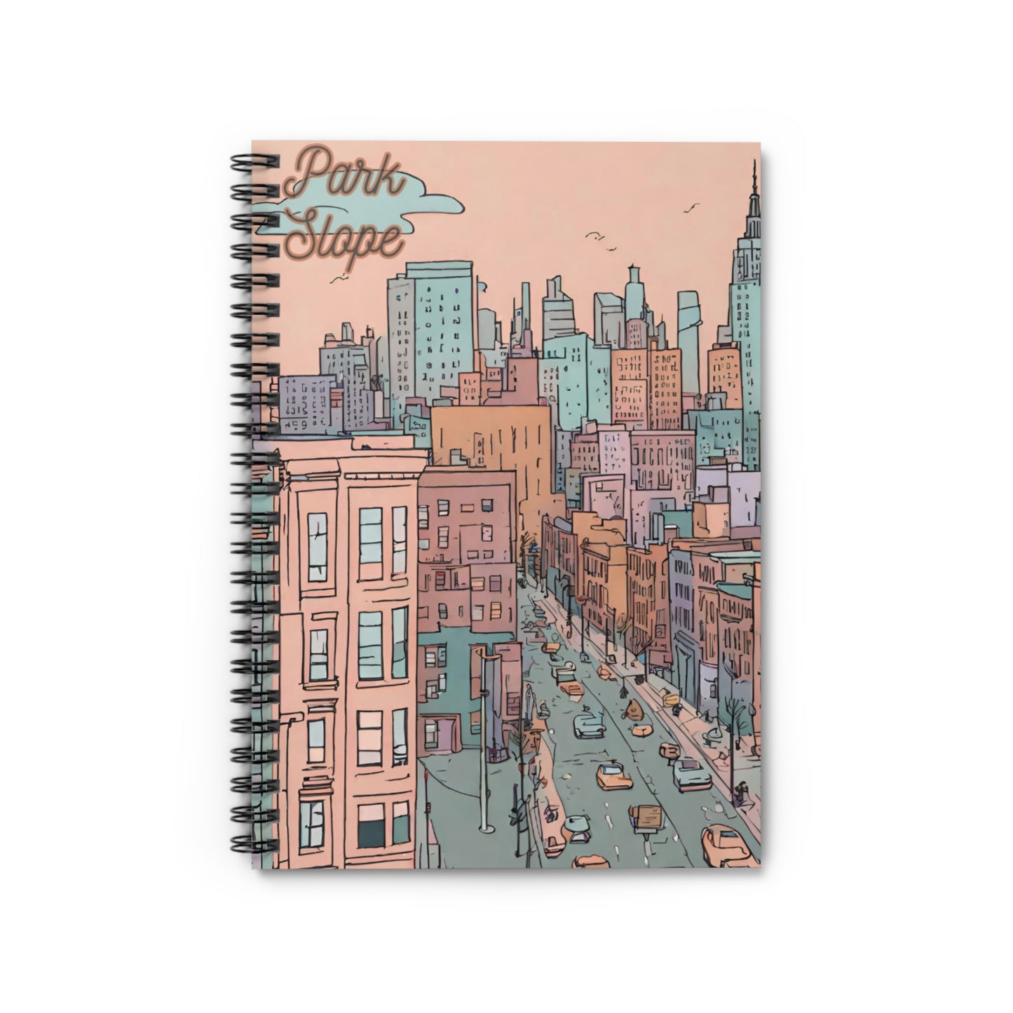 "Park Slope, Brooklyn" Ruled Line Spiral Notebook - Vibrant Urban Sketch Design