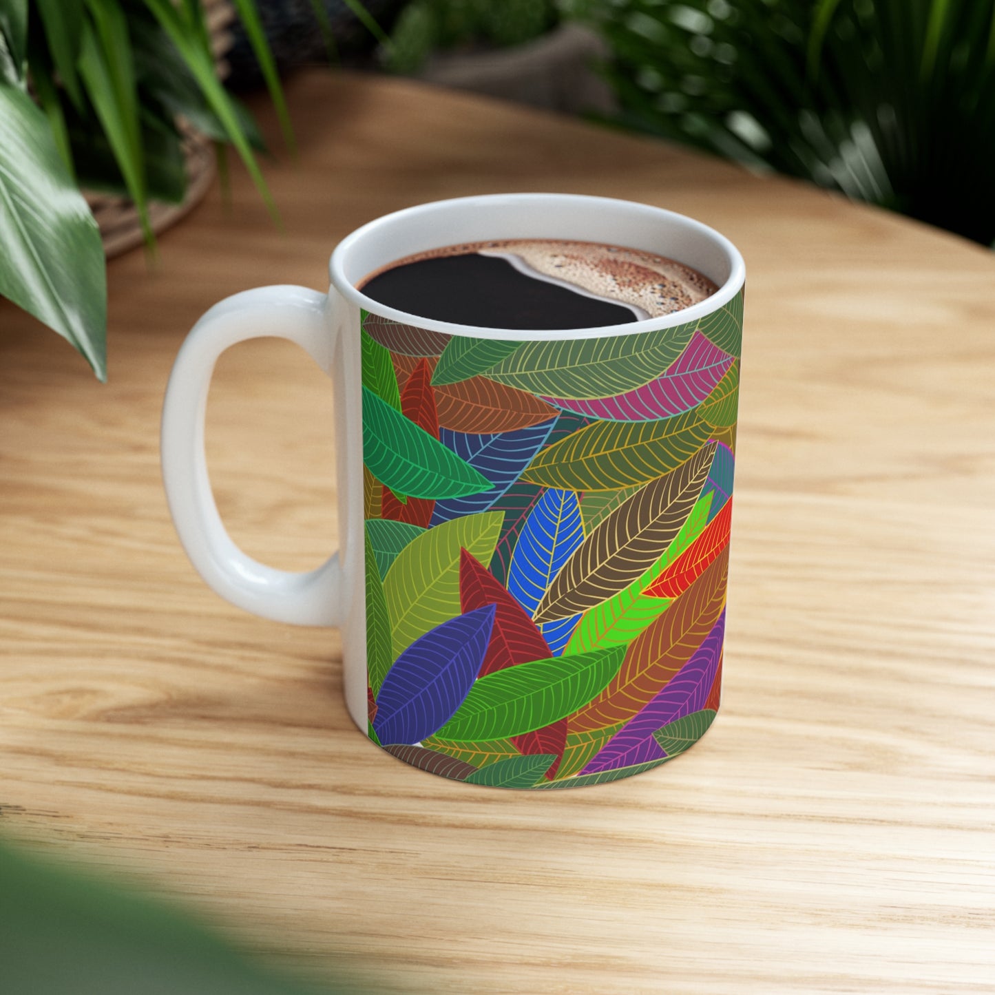 Golden Rainbow Leaves Ceramic Mug 11oz - BPA-Free, Microwave & Dishwasher-Safe