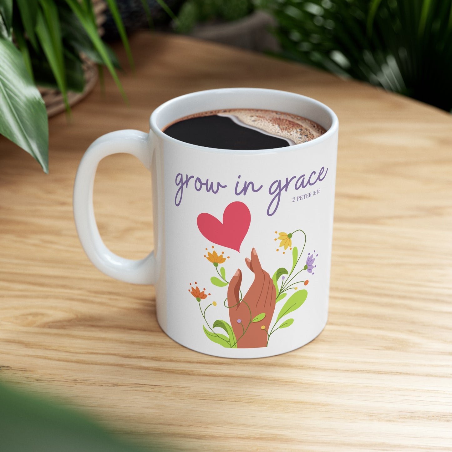 🌱 "Grow In Grace" Christian Bible Verse Ceramic Mug 11 oz - Inspirational