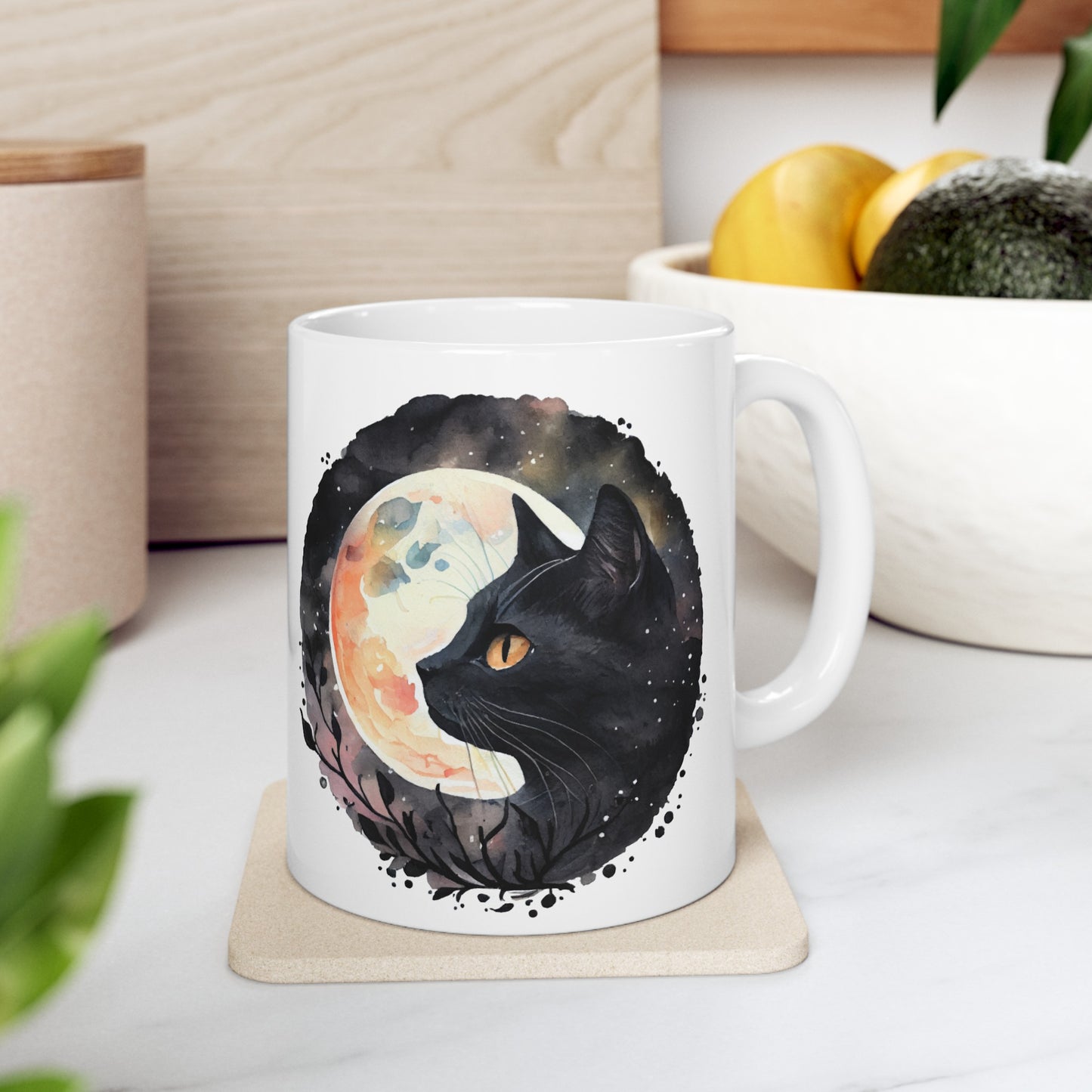 🐈‍⬛ "Celestial Black Cat Moonlight" Ceramic Mug 11 oz - Coffee Cup Gift