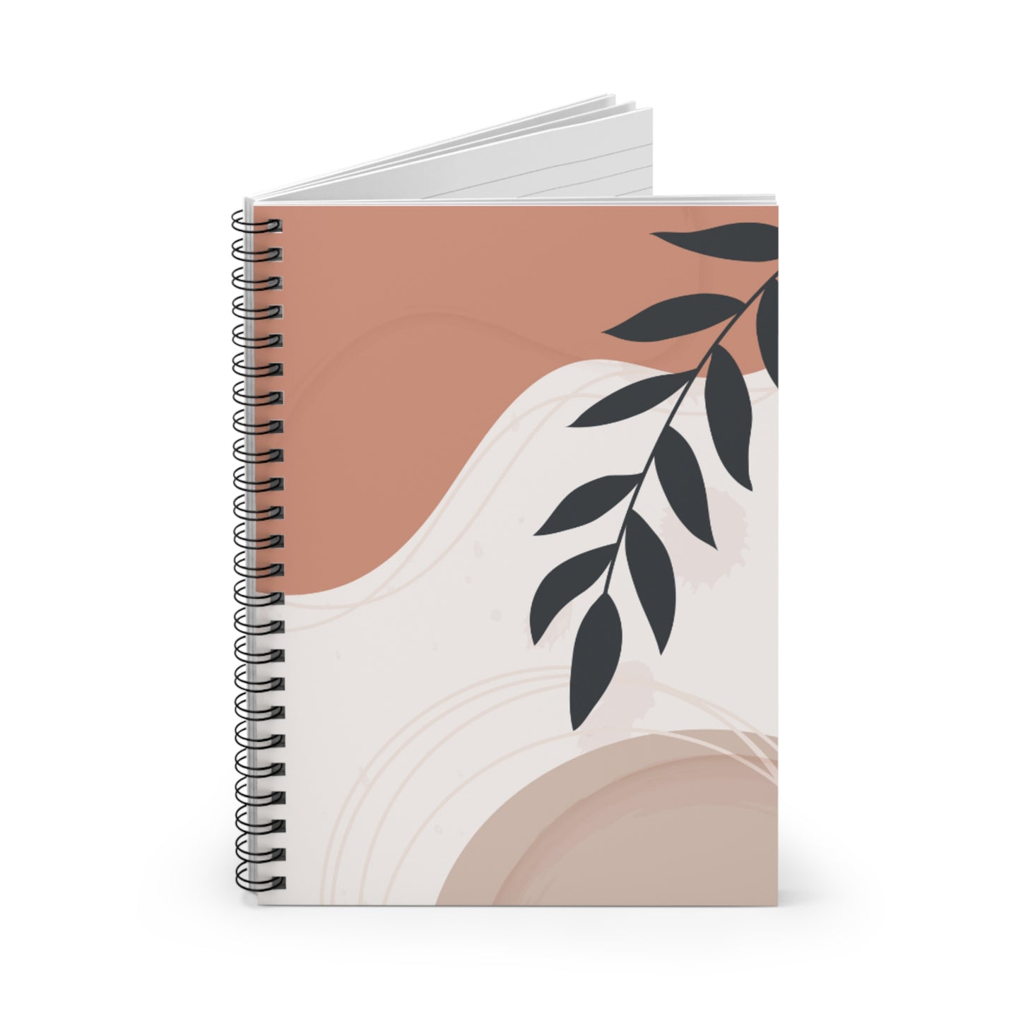 "Modern Abstract Leaves" Spiral Notebook-Ruled Line - Pink & Beige Design