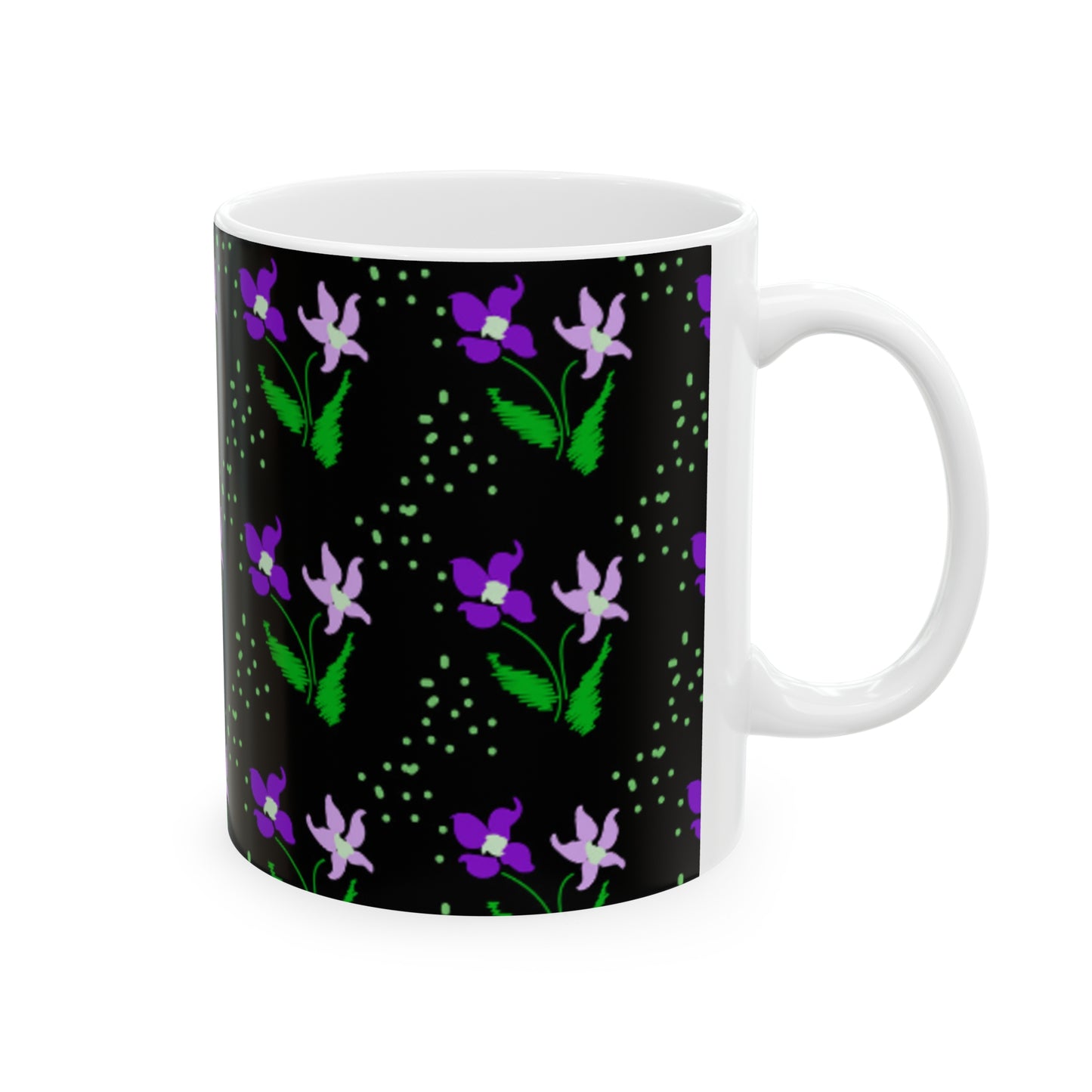 Electric Floral Black Ceramic Mug 11oz - BPA-Free, Microwave & Dishwasher-Safe