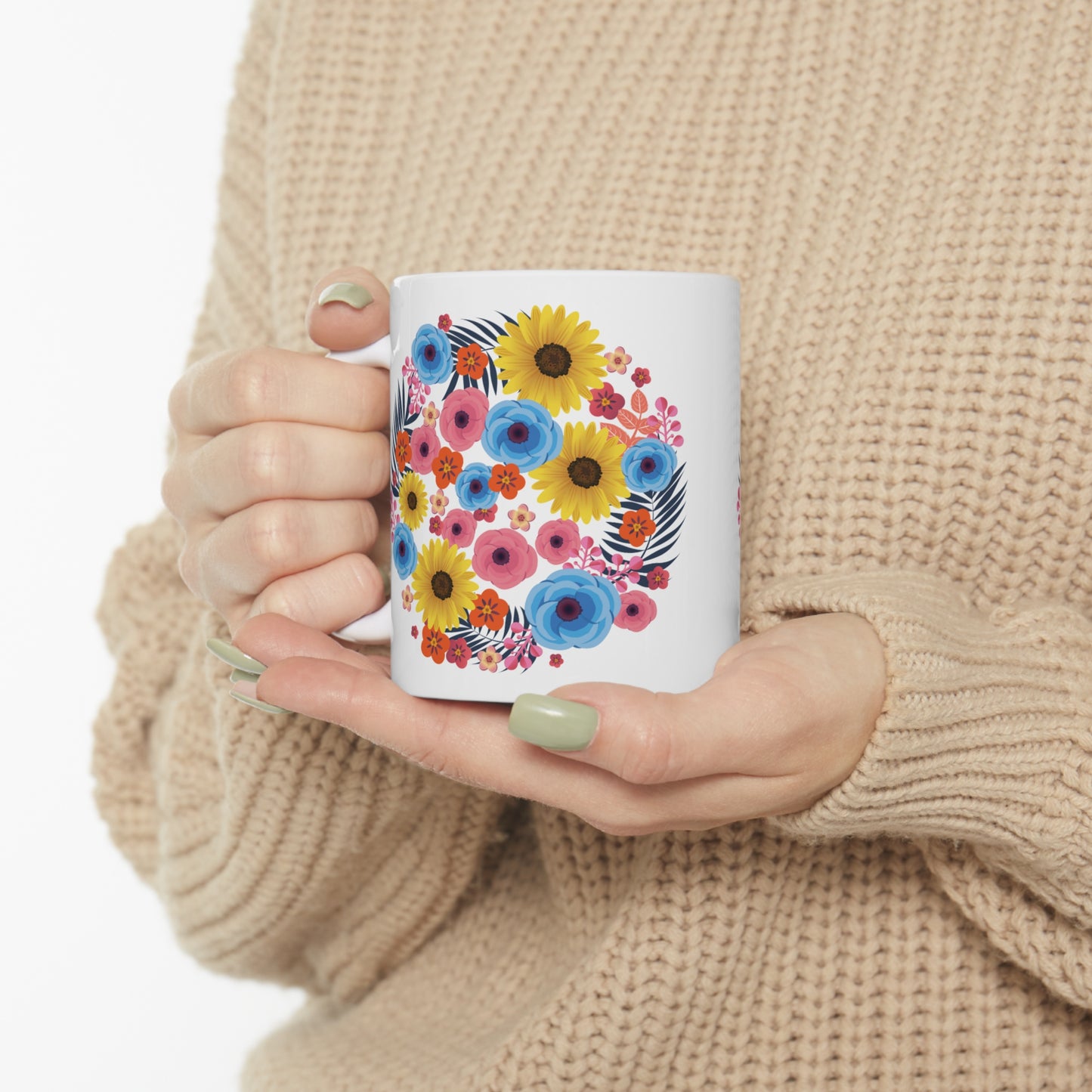 Colorful Spring Flowers Ceramic Mug 11oz | BPA-Free, Microwave Safe