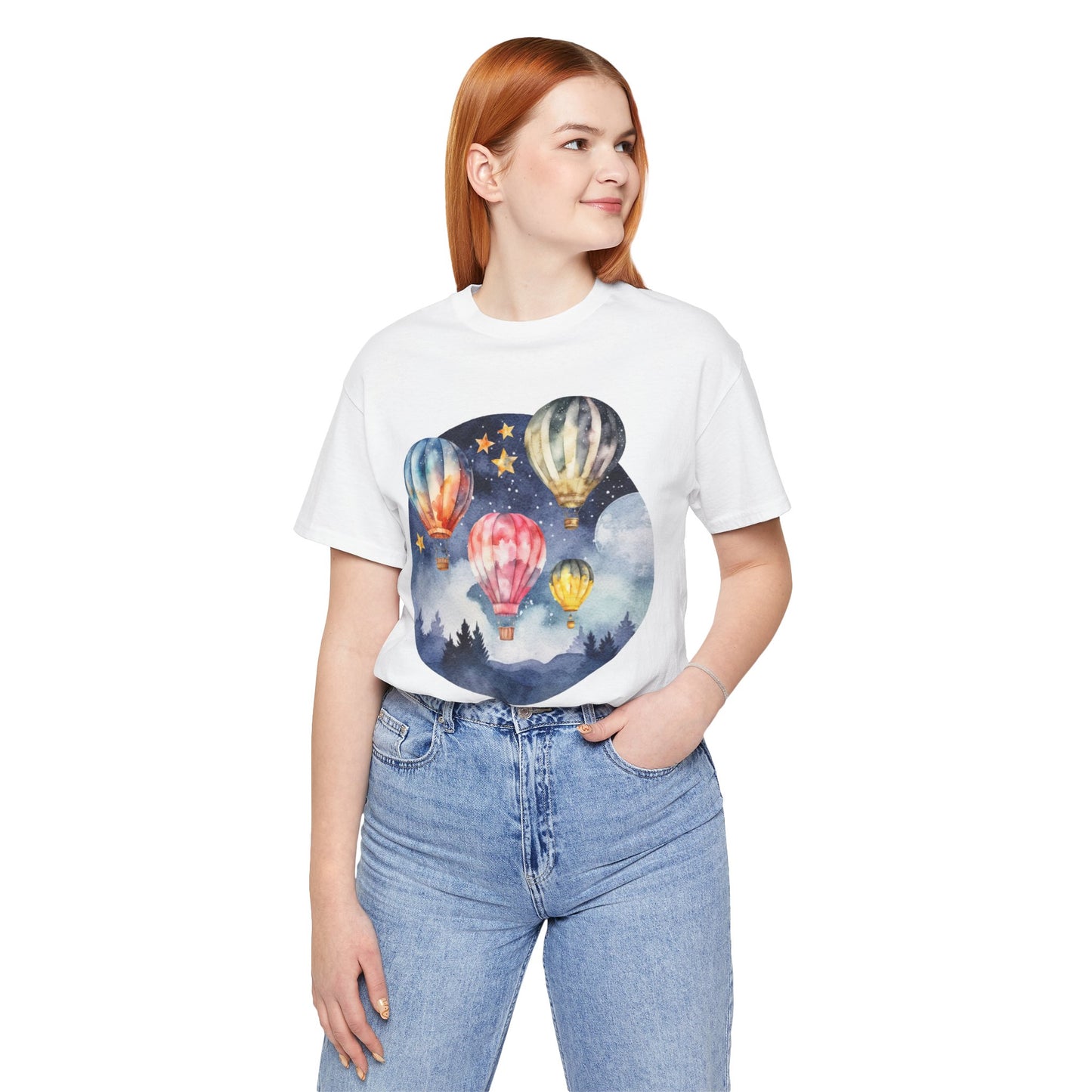 Dreamy Night Scene - Hot Air Balloon Unisex Jersey Short Sleeve Tee