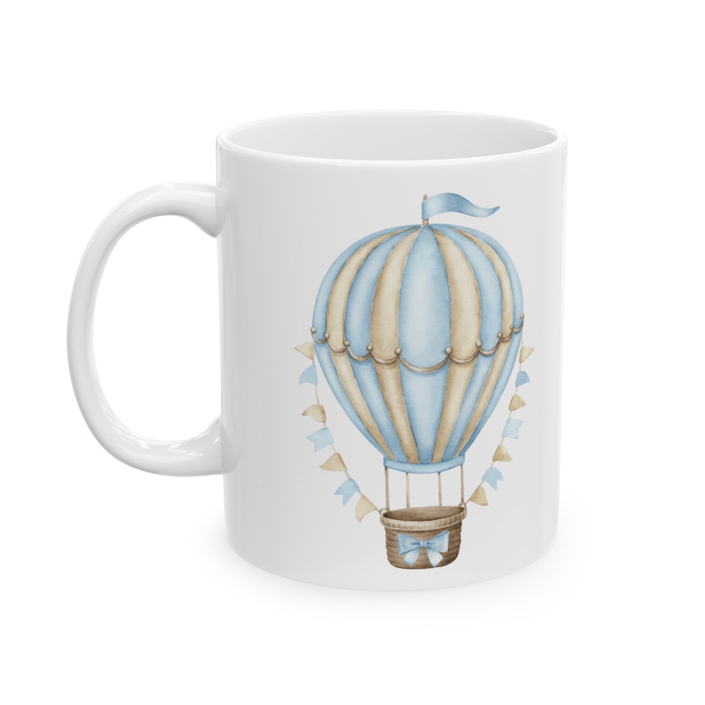 Coquette Blue and Gold Hot Air Balloon Ceramic Mug, 11oz