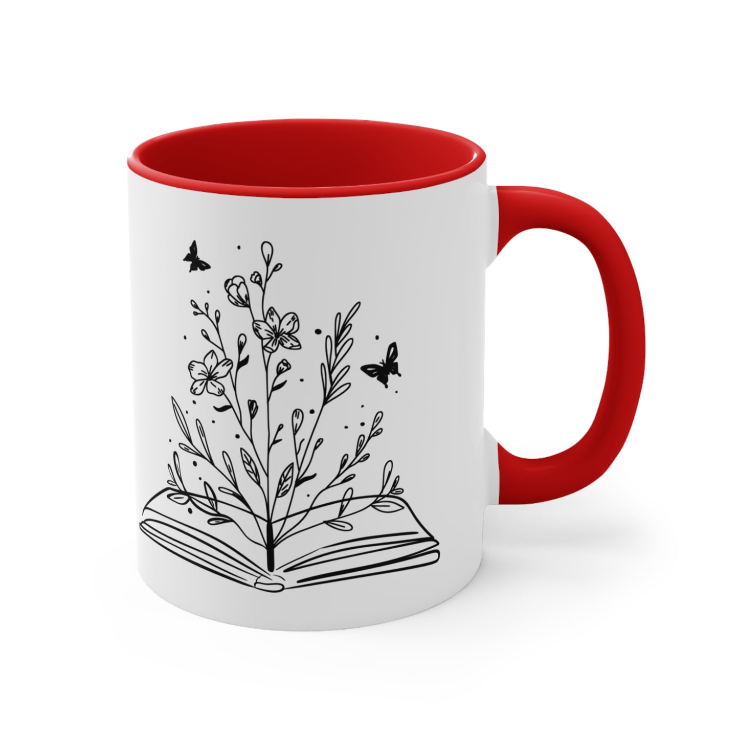 Open Book and Flowers Two-Tone Ceramic Mug 11oz | Color Accent