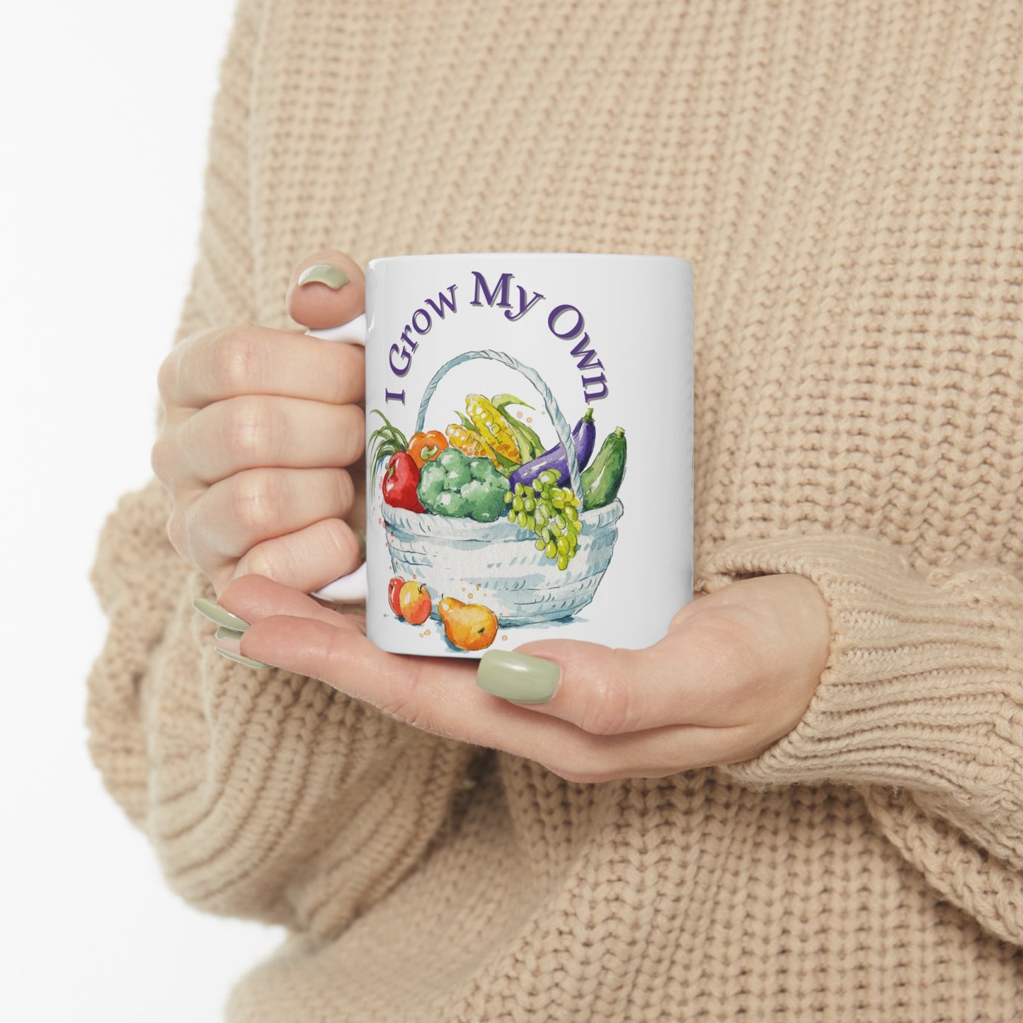 👩‍🌾 "I Grow My Own" Ceramic Mug 11 oz - Fresh Vegetables Basket Design