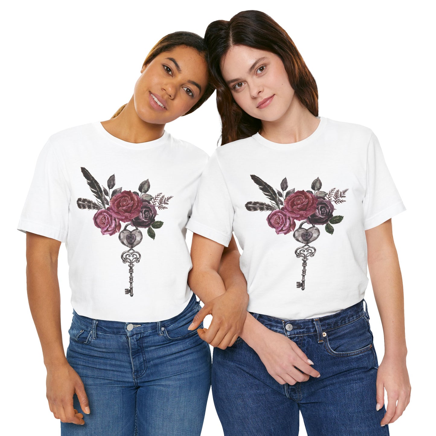 🗝️🌹Romantic Rose and Key Unisex Jersey Short Sleeve Tee