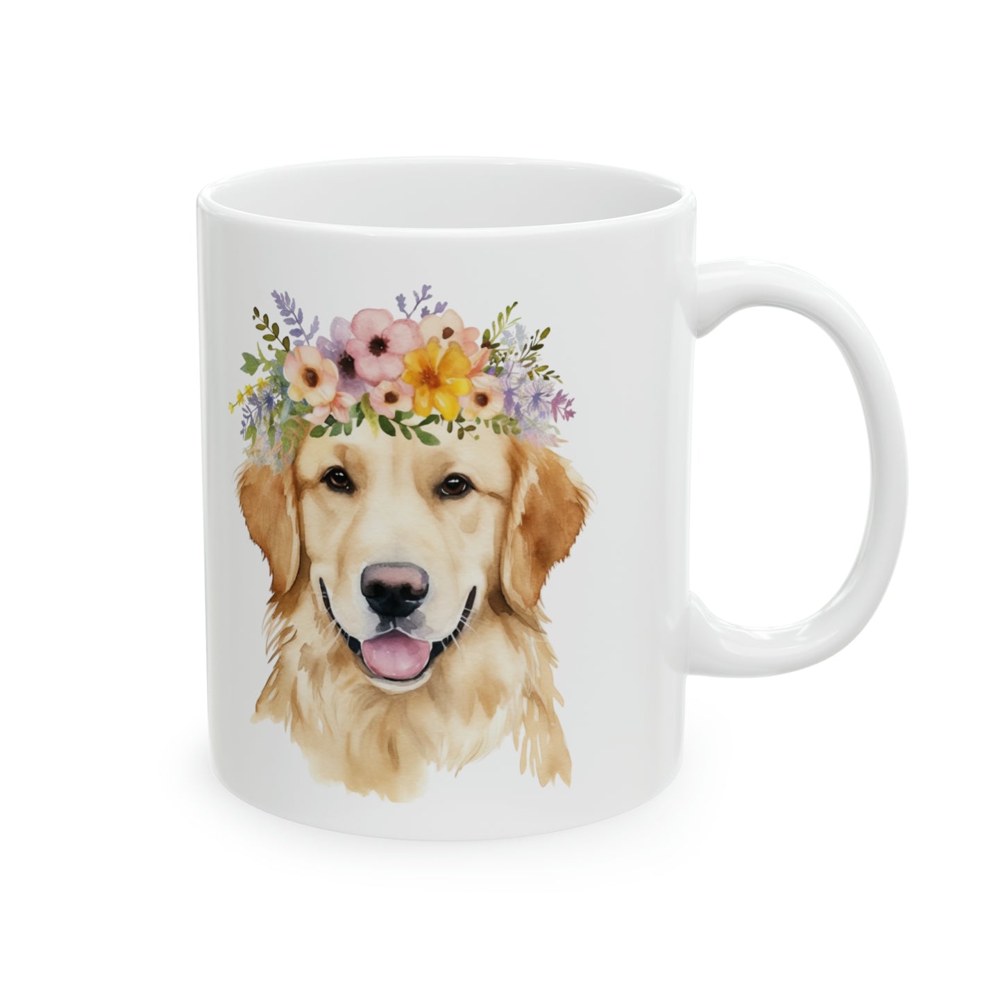 🌸 Golden Retriever Flower Crown Ceramic Mug 11oz - BPA Free