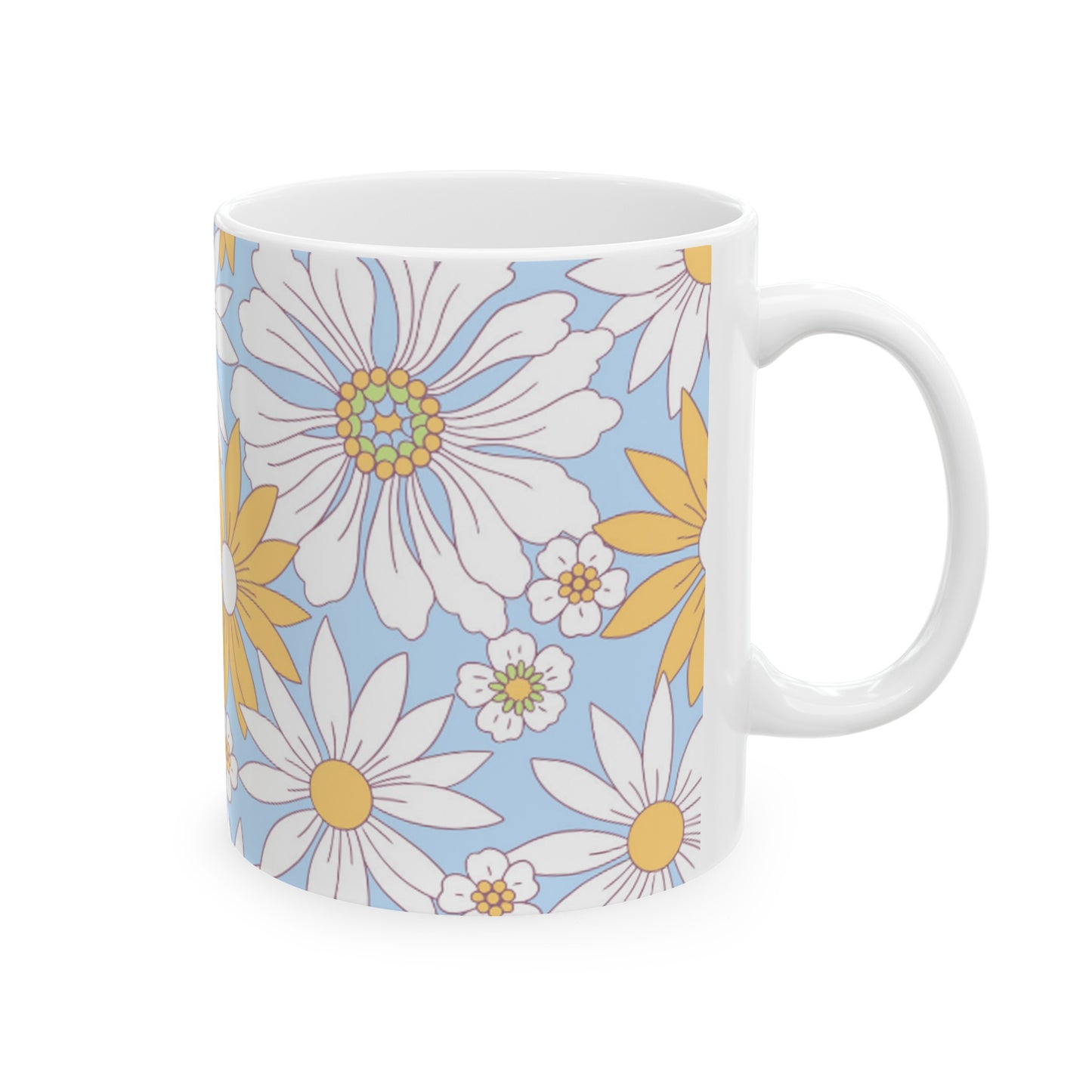 🌼 Vintage Daisy Delight Ceramic Mug 11oz - Light Blue Background