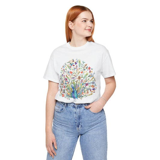 Floral Peacock Dreams Unisex Jersey Short Sleeve Tee