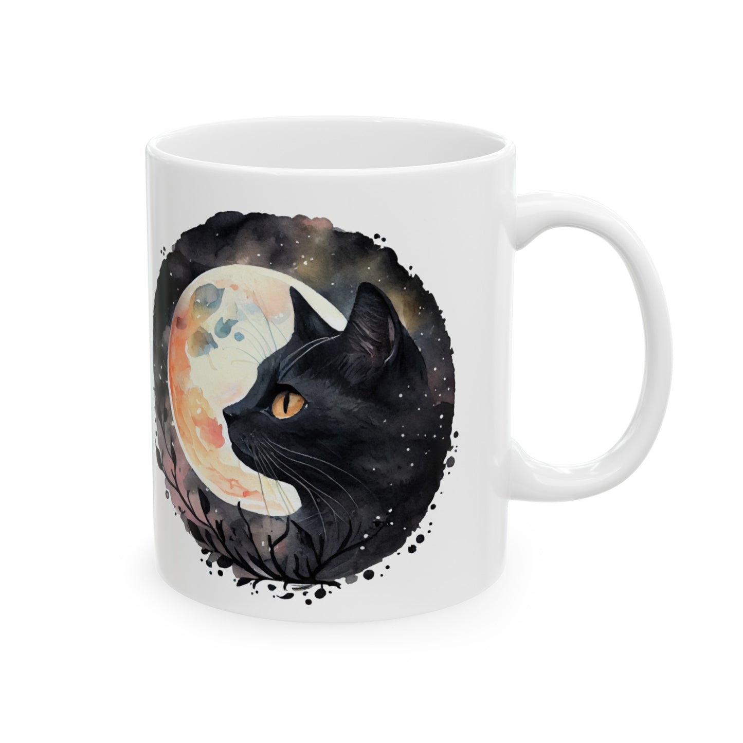 🐈‍⬛ "Celestial Black Cat Moonlight" Ceramic Mug 11 oz - Coffee Cup Gift