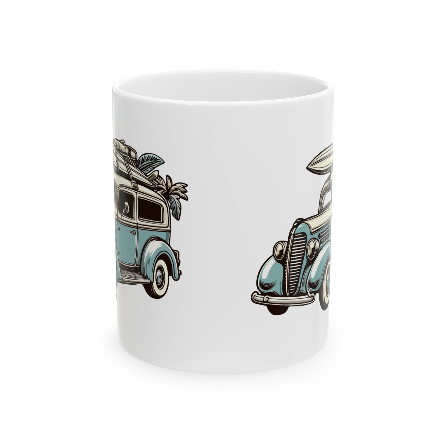 Vintage Car Surfboard Design Ceramic Mug | 11oz & 15oz | BPA & Lead-Free