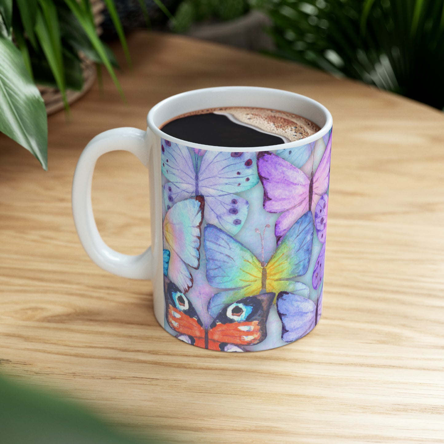 Dreamy Butterfly Watercolor like Ceramic Mug 11 oz - Colorful Butterflies Design