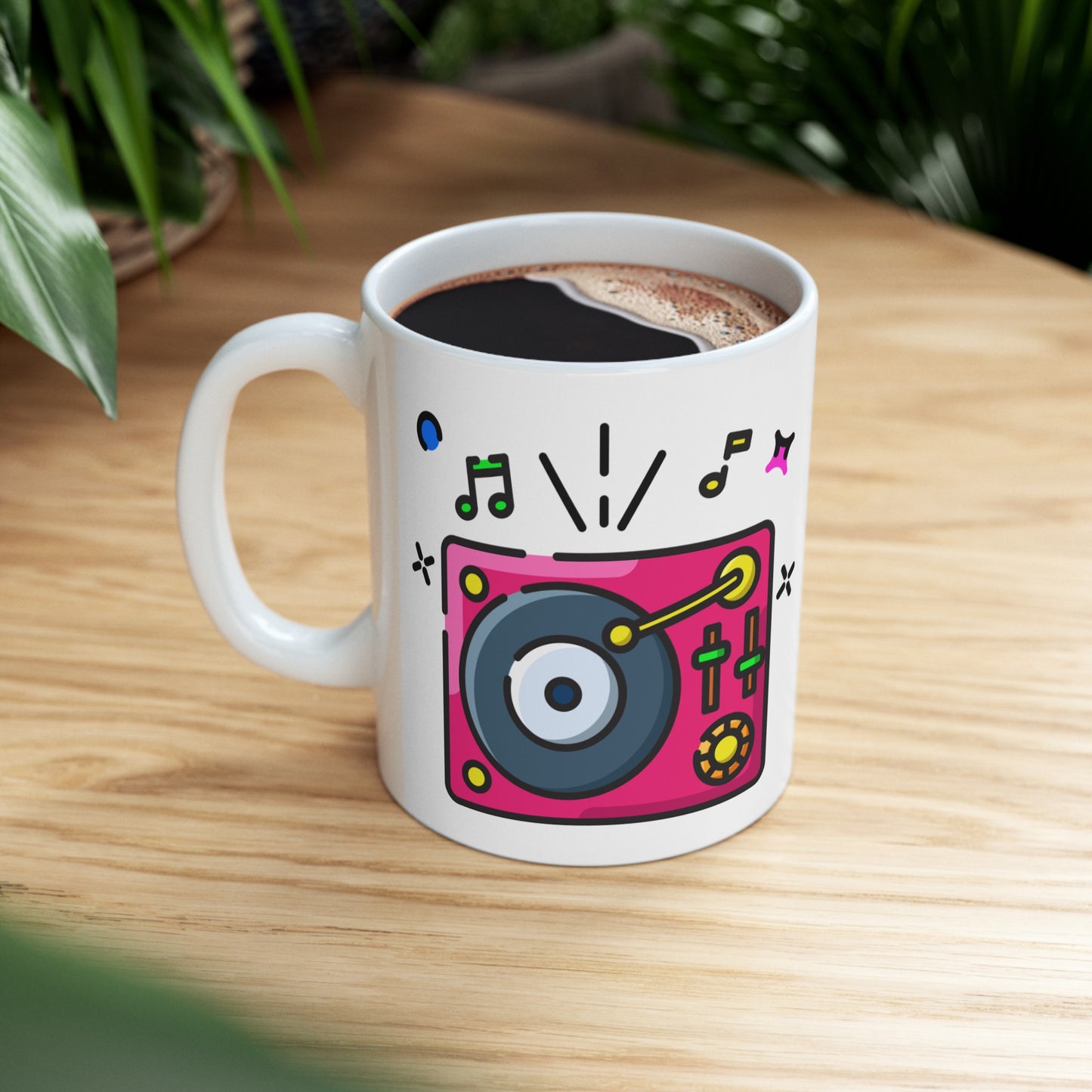 Neon Record Player Ceramic Mug 11oz - Vibrant Music Design