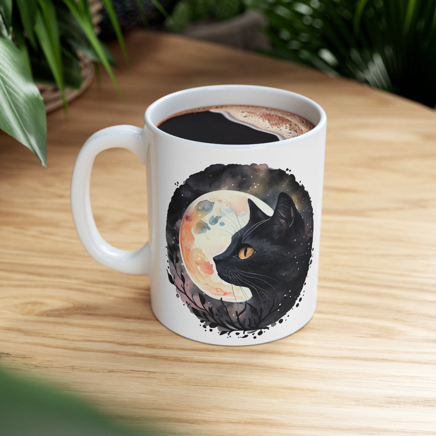 🐈‍⬛ "Celestial Black Cat Moonlight" Ceramic Mug 11 oz - Coffee Cup Gift