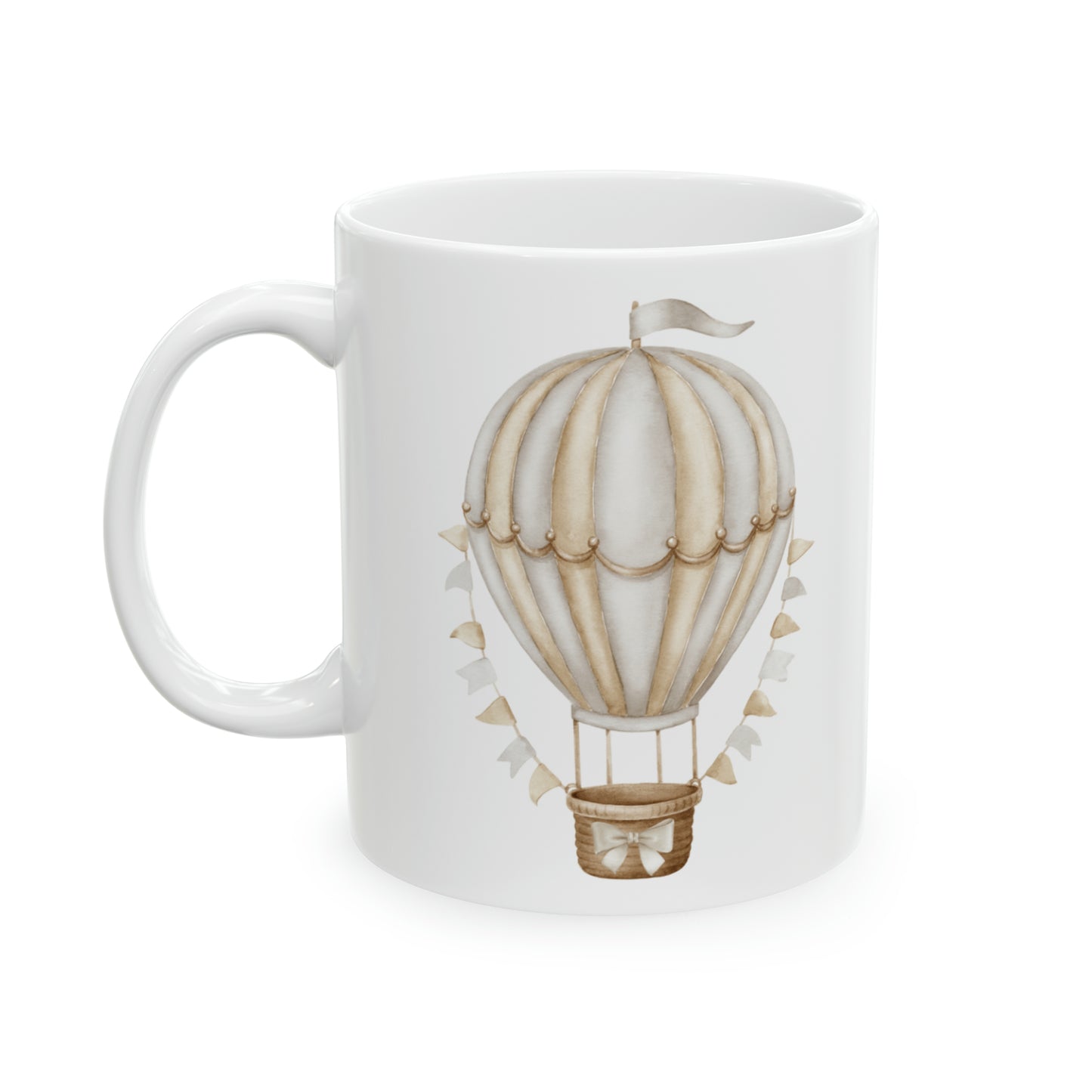 Coquette Beige and Gold Hot Air Balloon Ceramic Mug 11 oz