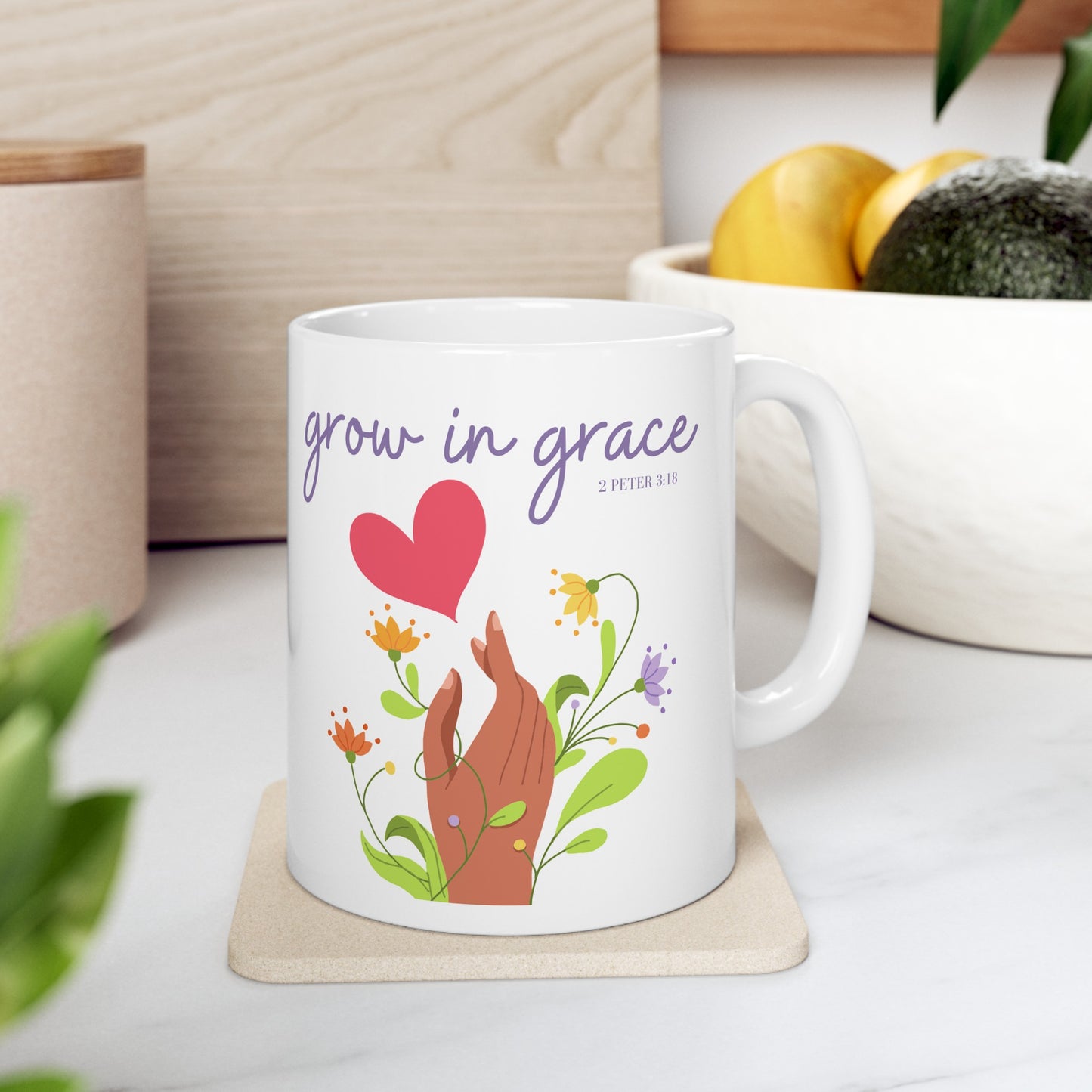 🌱 "Grow In Grace" Christian Bible Verse Ceramic Mug 11 oz - Inspirational