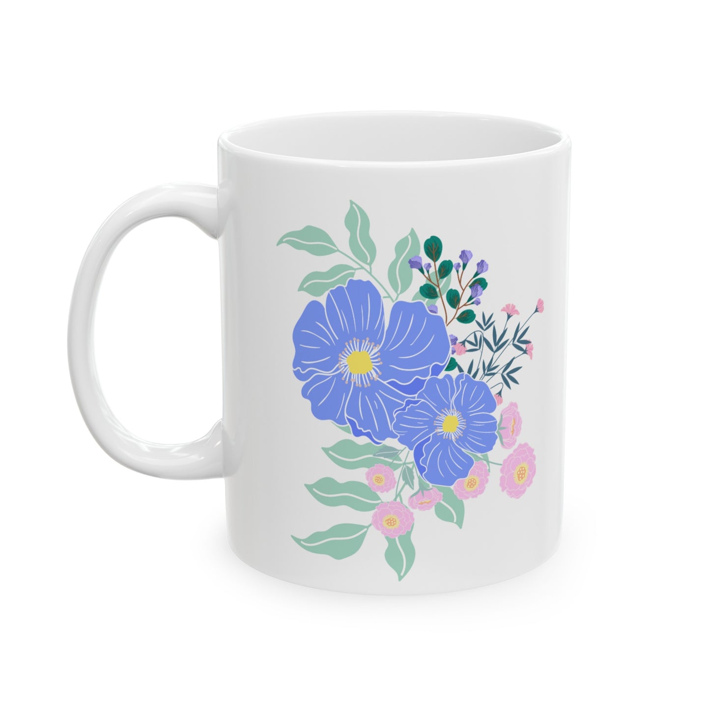 Pastel Spring Flowers Ceramic Mug, 11oz