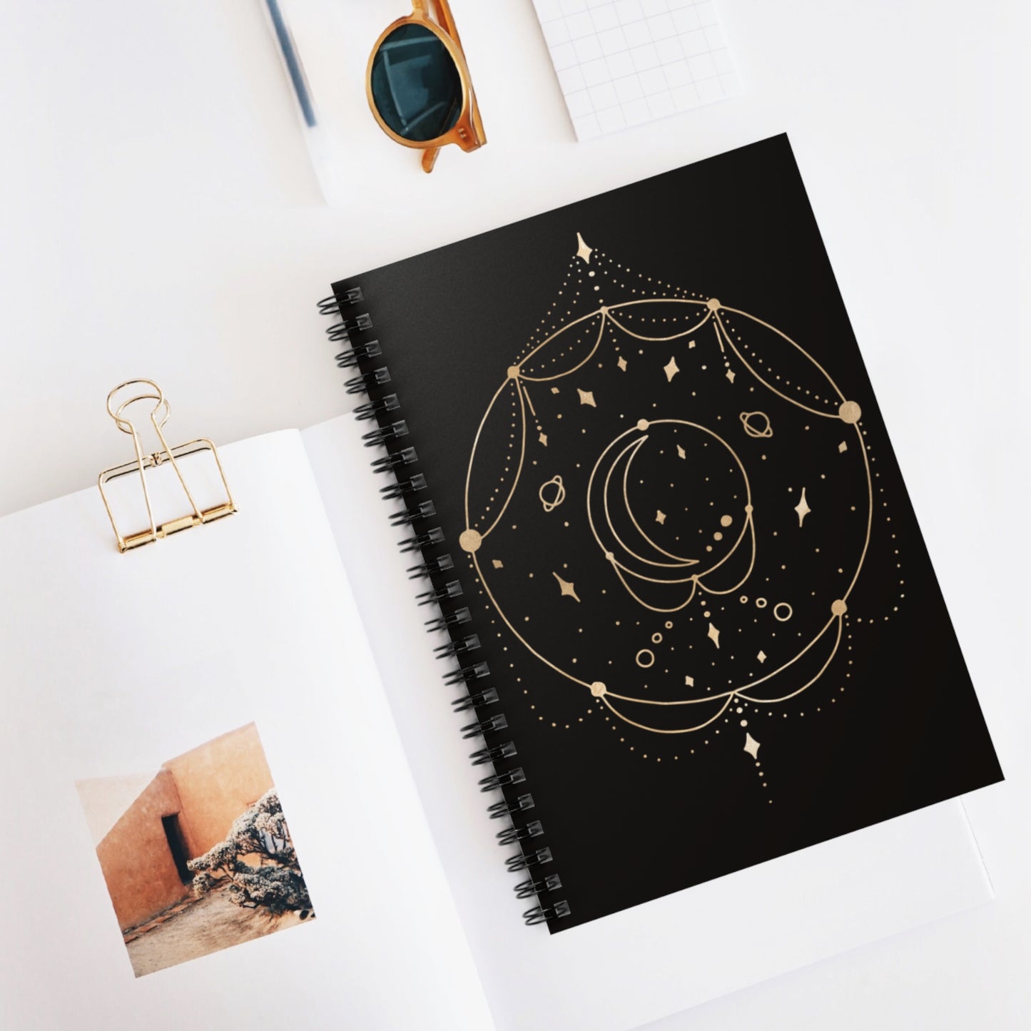 ✨ "Black Celestial Elegant" Spiral Notebook-Ruled Line - Moon and Stars Design