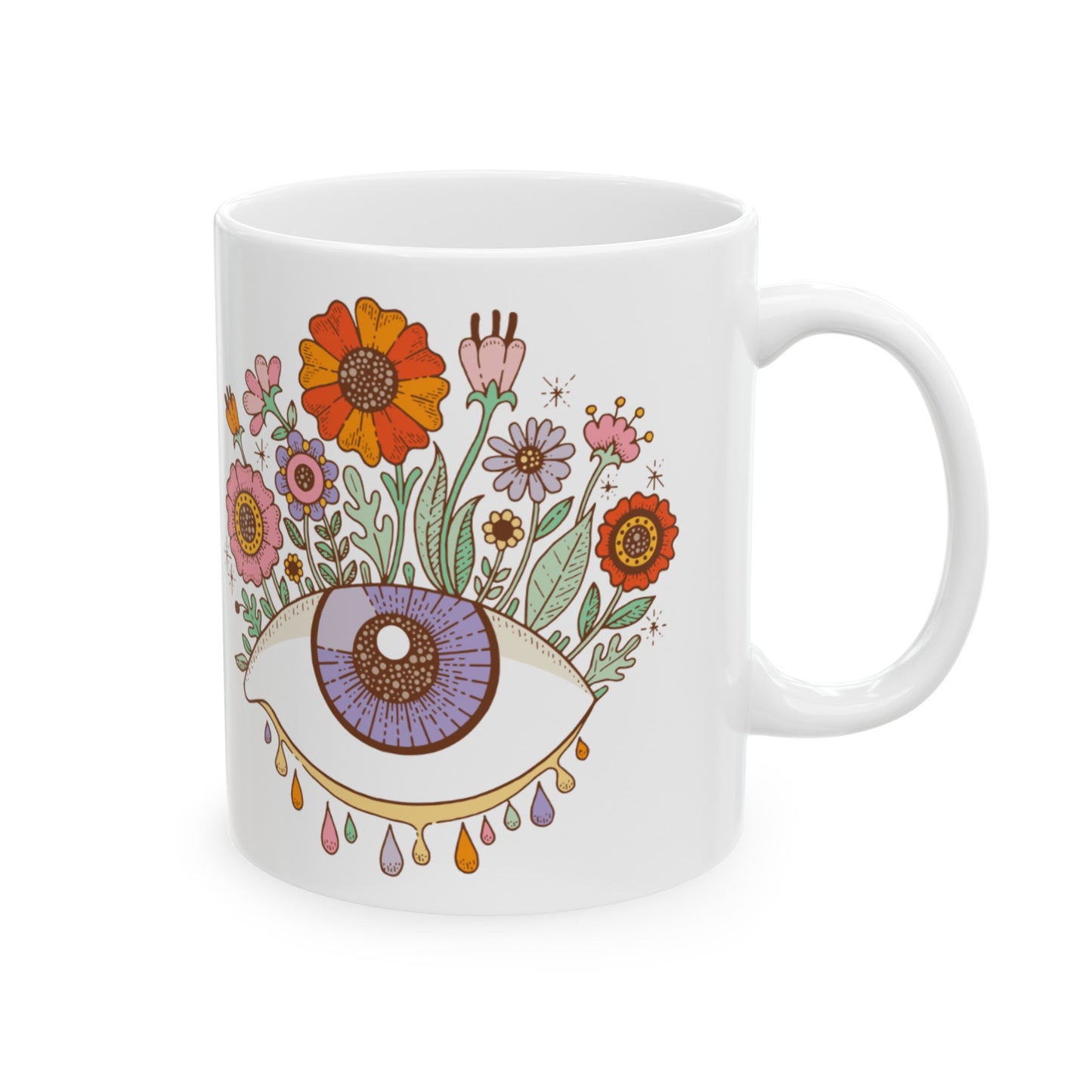 "Third Eye Blooms" Ceramic Mug 11 oz - Colorful Eye with Flowers