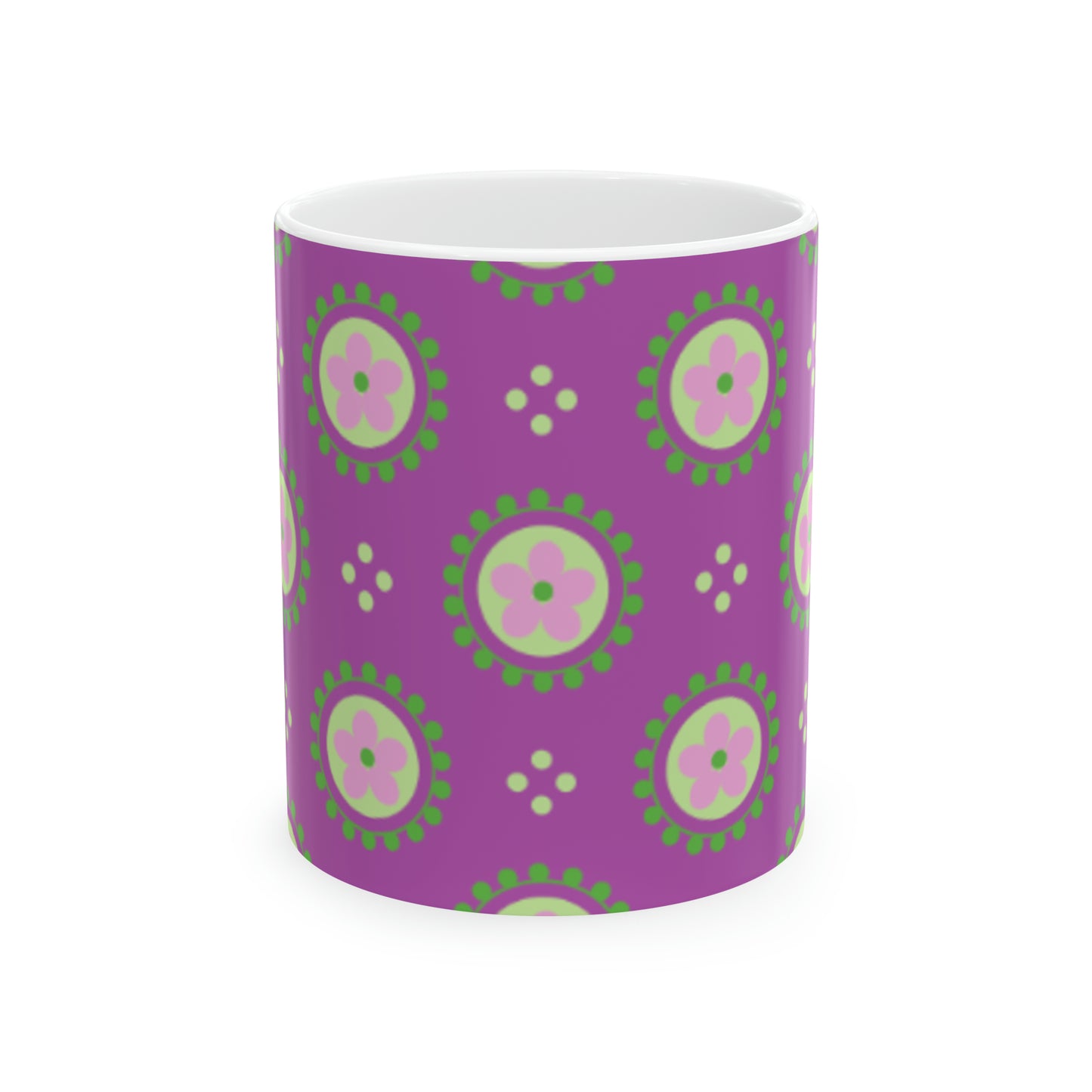 🌸 Purple Pink Magenta Floral Ceramic Mug 11 oz