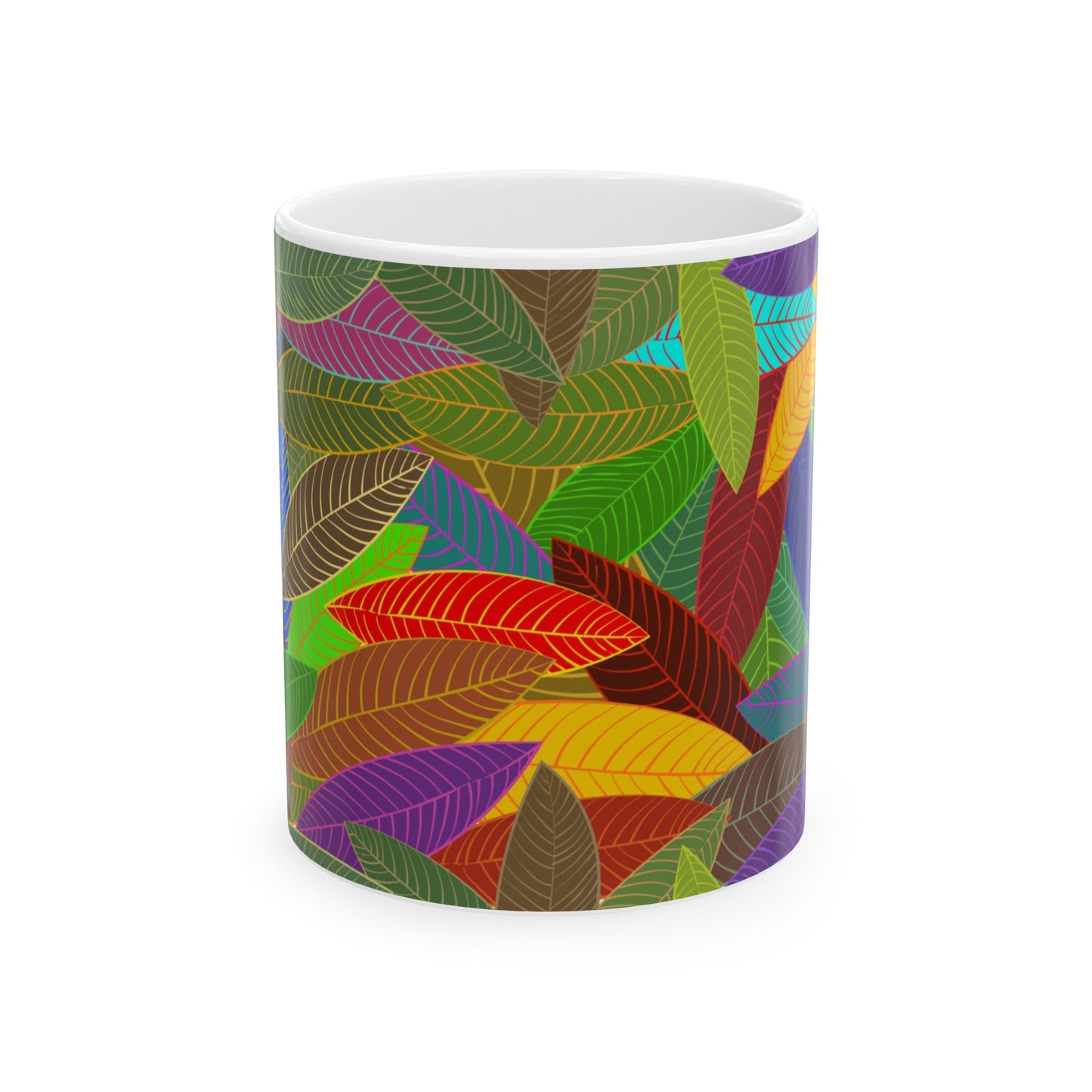 Golden Rainbow Leaves Ceramic Mug 11oz - BPA-Free, Microwave & Dishwasher-Safe