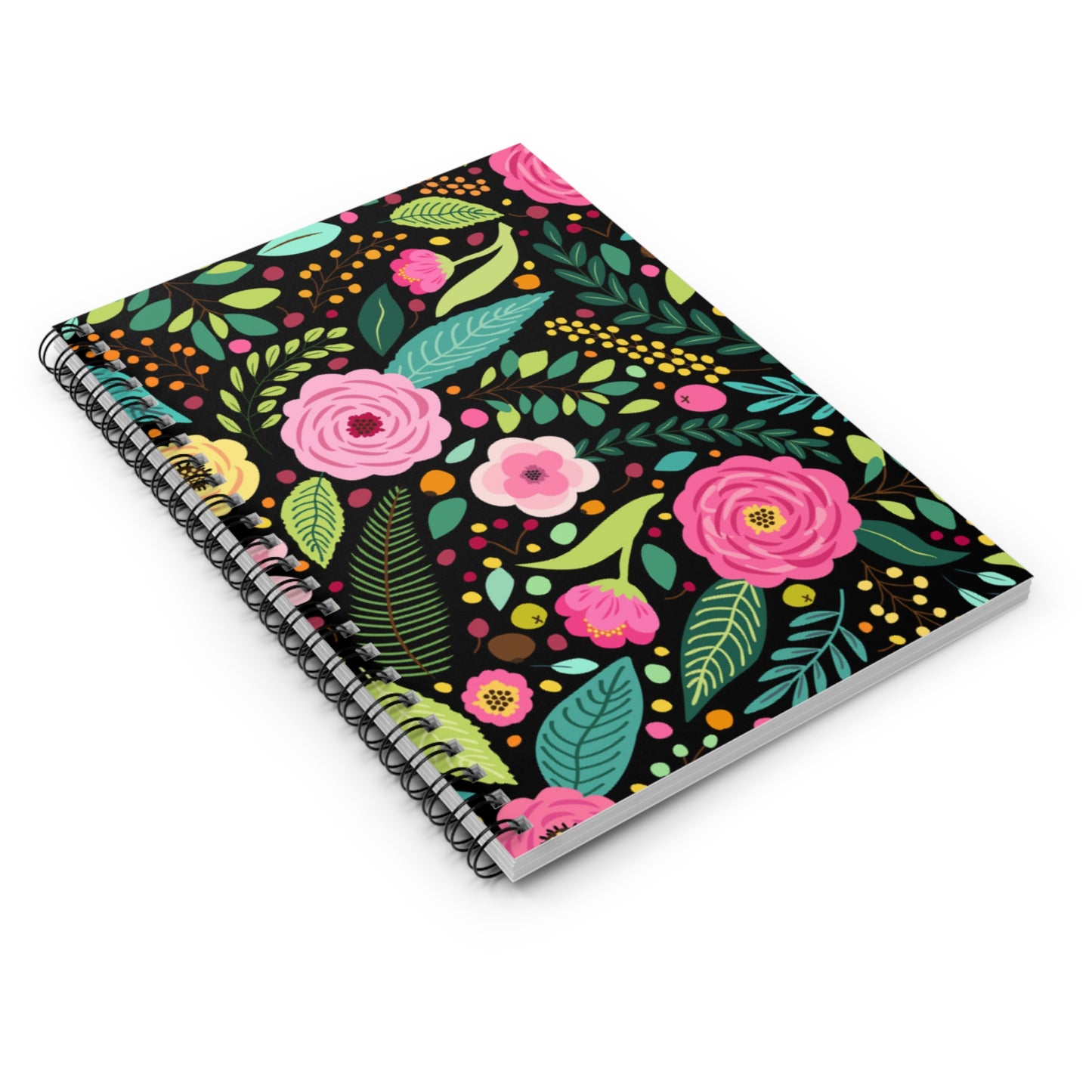 Colorful Floral Black Spiral Notebook Ruled Line 6" x 8" - 118 Pages