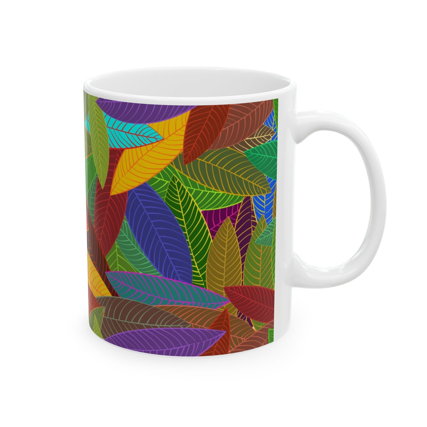 Golden Rainbow Leaves Ceramic Mug 11oz - BPA-Free, Microwave & Dishwasher-Safe