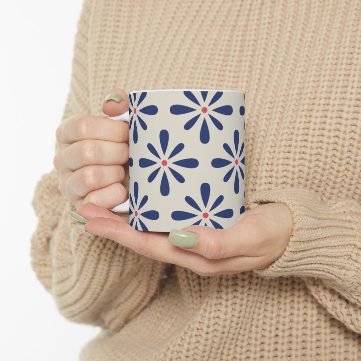 Blue and Red Flower Pattern Ceramic Mug 11oz | BPA-Free