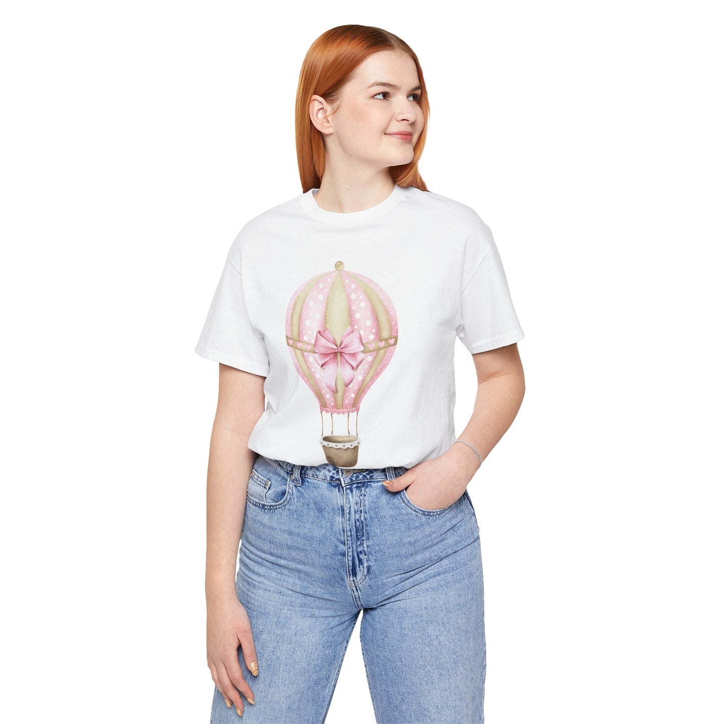 Coquette Pink and Gold Hot Air Balloon Unisex Jersey Short Sleeve Tee