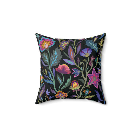 Bright Floral Black Square Accent Pillow 14"x14"