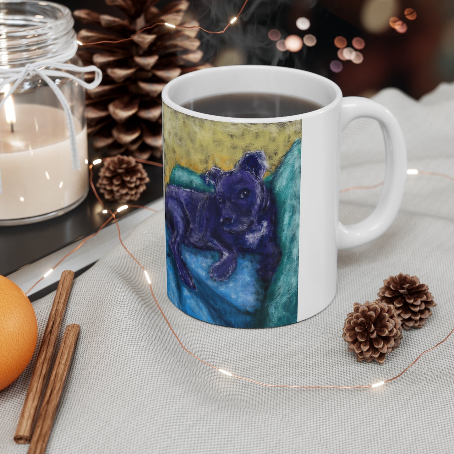 Colorful Hand-Drawn Van Gogh-Style Dog Mug - 11oz