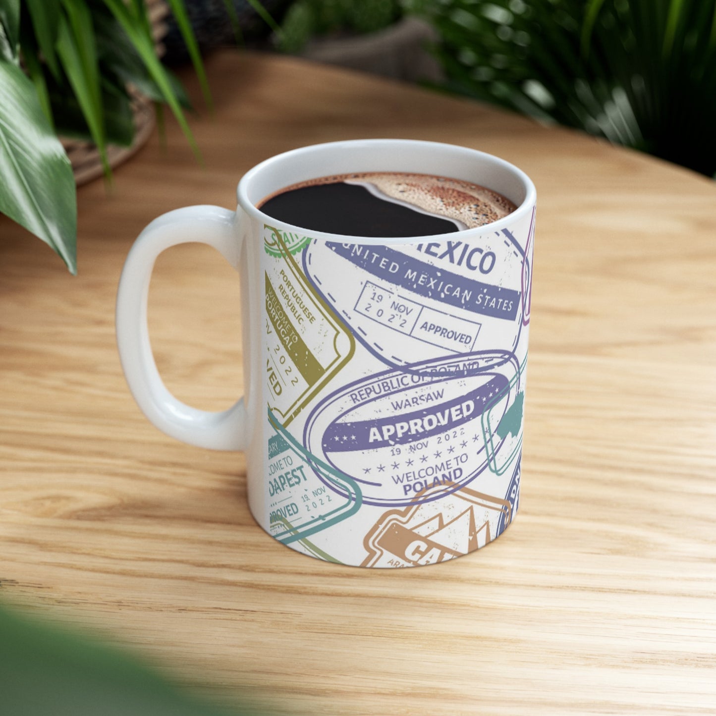 🌍 Colorful Passport Stamp Ceramic Mug - 11oz