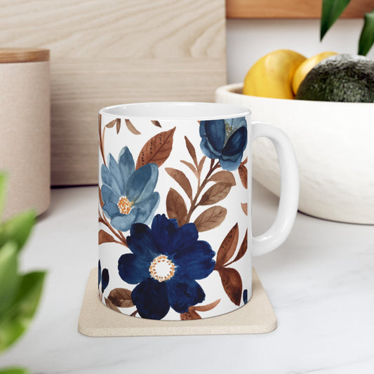 🟦 Elegant Watercolor Floral Ceramic Mug - 11oz