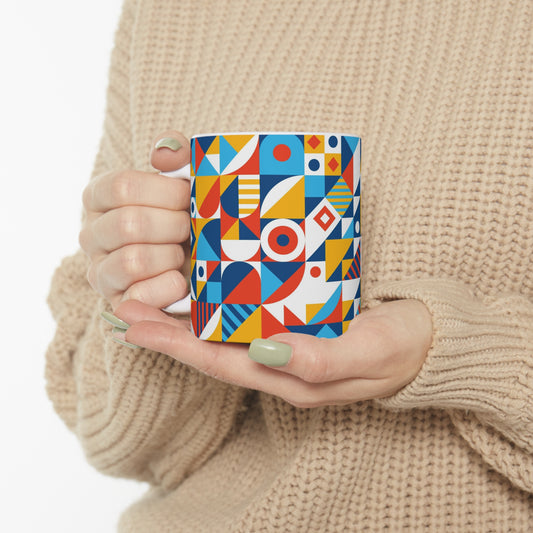 Kaleidoscopic Fusion: Multi Colored Geometric Pattern Ceramic Mug