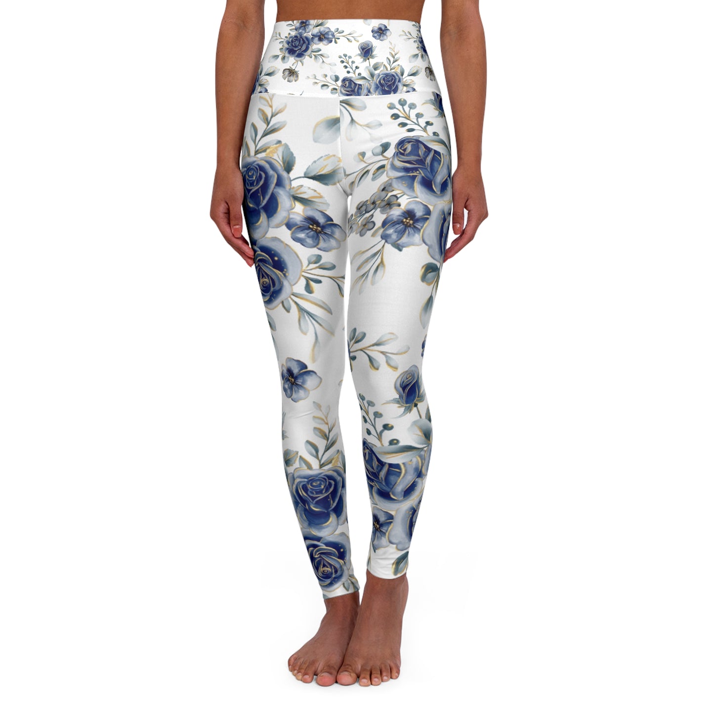 Blue Blooms High Waisted Yoga Leggings