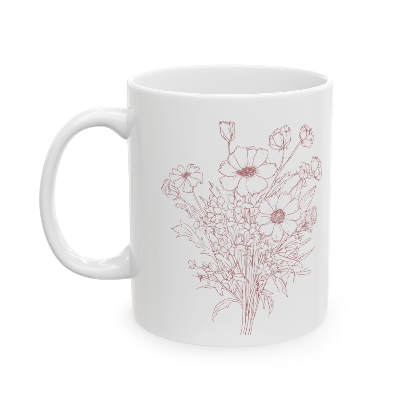 🌹 Classic Red Flower Bouquet Ceramic Mug 11oz - BPA-Free