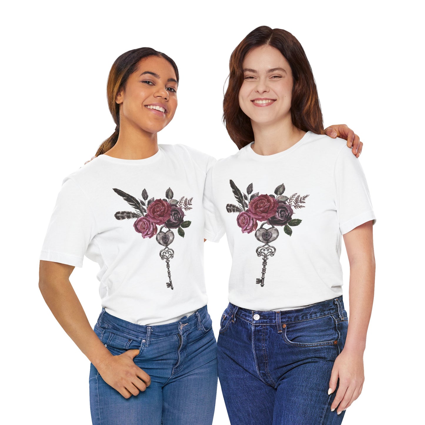 🗝️🌹Romantic Rose and Key Unisex Jersey Short Sleeve Tee