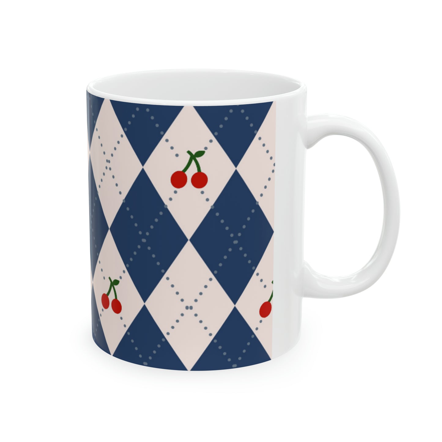 🍒 Cherry Plaid Diamond Ceramic Mug 11oz - Vintage Charm for Your Cup